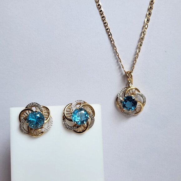[SOLD] 80's 14K White & Yellow Gold Natural Blue Topaz Hinged Bail Pendant - Picture 11 of 15